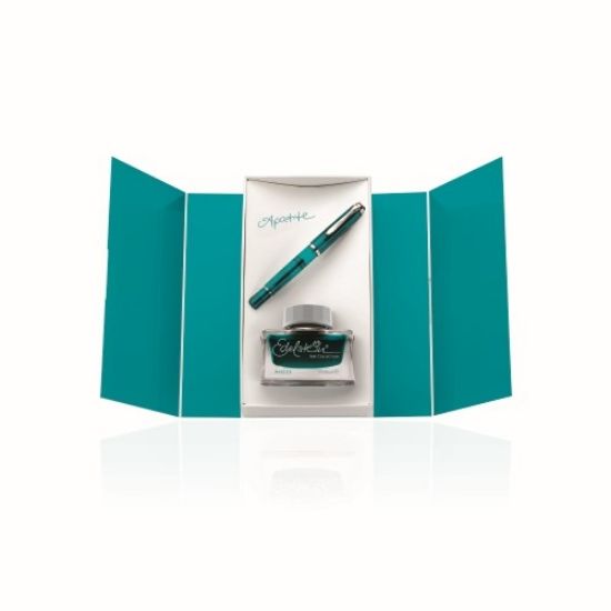 Poza cu STILOU CLASSIC M205 EDITIE SPECIALA APATITE PENITA M + CALIMARA CERNEALA EDELSTEIN APATITE IN CUTIE CADOU