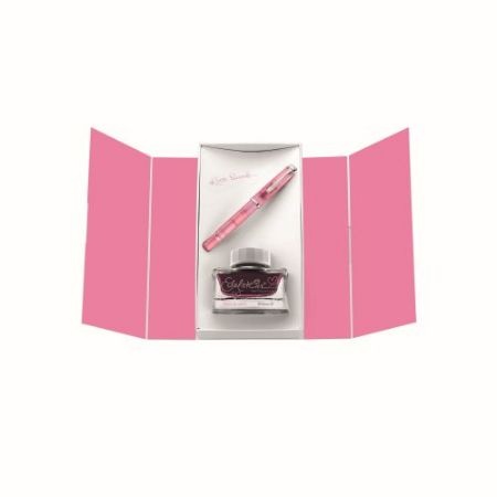 Poza cu STILOU CLASSIC M205 M CU PISTON, PENITA DIN OTEL INOXIDABIL ACCESORII ARGINTII, CORP ROSE QUARTZ + CALIMARA CERNEALA EDELSTEIN ROSE QUARTZ IN