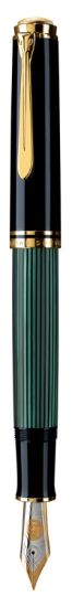 Poza cu STILOU SOUVERAN M1000 M,PENITA AUR18K,ACCESORII PLACATE CU AUR,CORP NEGRU-VERDE
