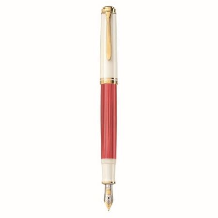 Poza cu STILOU SOUVERAN M600 EDITIE SPECIALA RED-WHITE, PENITA F AUR 14K, ACCESORII PLACATE CU AUR, CORP ROSU-ALB, CUTIE CADOU