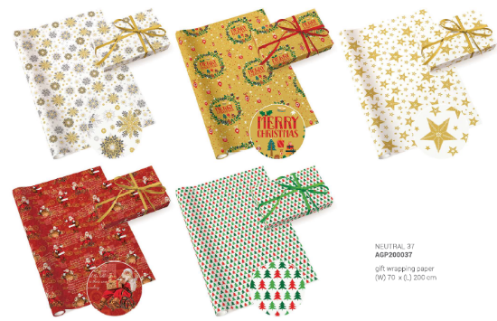 Poza cu HARTIE IMPACHETAT 2MX70CM MOTIVE ASORTATE CRACIUN NEUTRAL 37