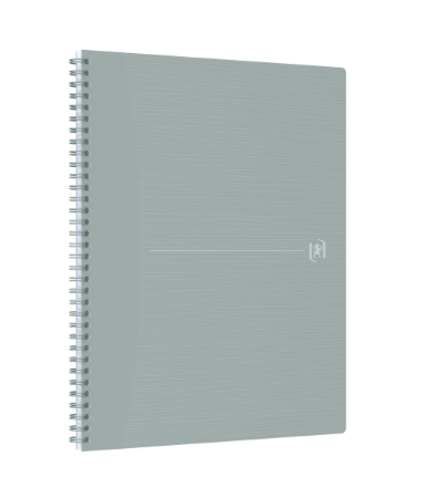 Poza cu CAIET OXFORD ORIGINS, A4+ 70 FILE, HARTIE OPTIK 90G/MP, SPIRA DUBLA, SCRIBZEE, ECOLABEL, COPERTA PLASTIFIATA FLEXIBILA, MICROPERFORATII, MARGINI LINIATE, PAGINA INFO PERSONALE, DICTANDO, CULOARE GRI