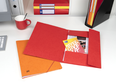 Poza cu DOSAR MAPA OXFORD TOPFILE A4, CAPACITATE 200 FILE, INCHIDERE CU ELASTIC, PEFC, 3 CLAPE, INDEX, CULOARE ROSU