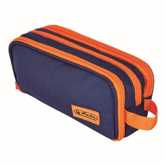 Poza cu PENAR TIP ETUI, NEON, 3 COMPARTIMENTE, ALBASTRU/PORTOCALIU