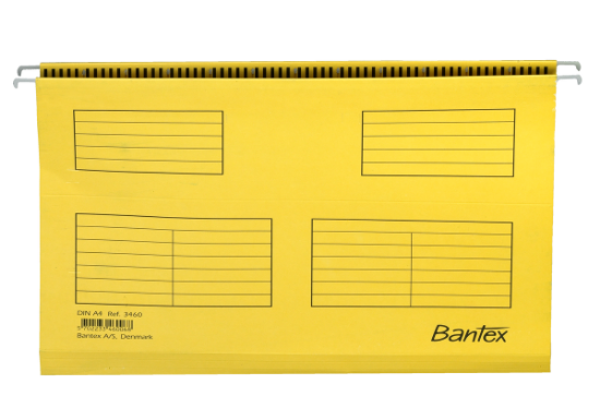 Poza cu DOSAR SUSPENDAT BANTEX FLEX A4, CAPACITATE 100 FILE, BAGHETA METALICA, CARTON BLUE ANGEL, INCLUDE ETICHETA SI PORTETICHETA 5 CM, CULOARE GALBEN