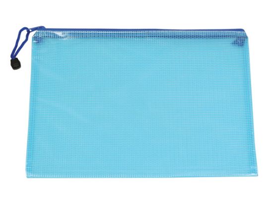 Poza cu Plic plastic pentru transport documente cu insertie de plasa, A4 semitransparent cu fermoar - culori asortate