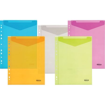 Poza cu Plic plastic A4 semitransparent cu perforatii si clapa in V, diverse culori