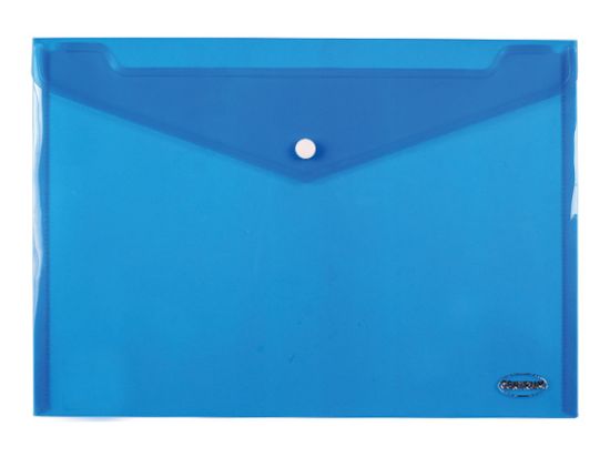 Poza cu Plic plastic A4 semitransparent cu buton si clapa in V, ALBASTRU