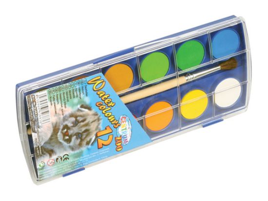 Poza cu Acuarele 12 culori ZOO cu pensula - diametru 20 mm