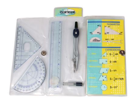 Poza cu Trusa geometrie: compas, rigla, echer, raportor + refil, in teaca PVC