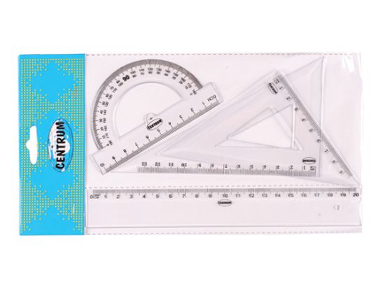 Poza cu Trusa geometrie 4 piese (rigla 20 cm + 2 echere + raportor)