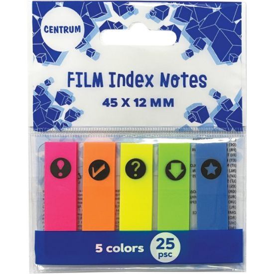 Poza cu Index plastic adeziv 5 cul/set 45x12mm neon 25 file/cul