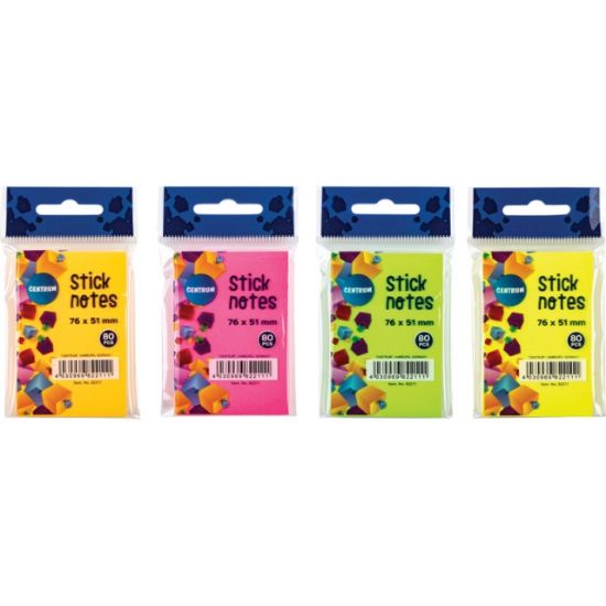 Poza cu Notes adeziv 76x51mm - 100 file - culori asortate - neon