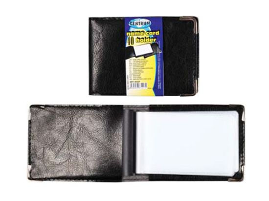 Poza cu Mapa de buzunar pentru 40 carti vizita, imitatie piele, negru cu margini de metal