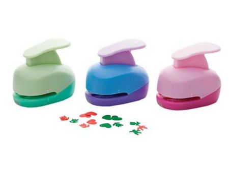 Poza cu Set creativ perforator cu stante diferite forme , diverse culori, forma perforata 10 mm prezentare raft ministand carton de 24 buc