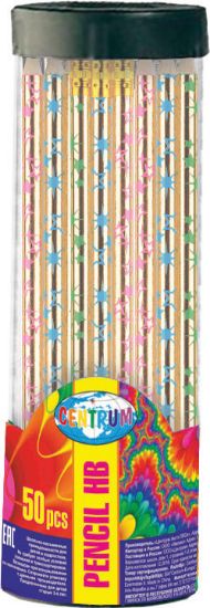 Poza cu Creion cu guma HB corp imprimeuri, borcan plastic 50 buc