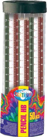 Poza cu Creion cu guma HB corp gradat rigla 15 cm, borcan plastic 50 buc