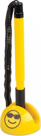 Poza cu Pix cu postament adeziv si snur, galben cu EMOJIDEX, mina albastra 0.7 mm, se lipeste pe orice suprafata