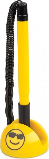 Poza cu Pix cu postament adeziv si snur, galben cu EMOJIDEX, mina albastra 0.7 mm, se lipeste pe orice suprafata