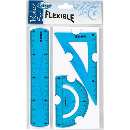 Poza cu Set instrumente geometrie plastic flexibil SOFT ABS: rigla 20cm, triunghi, raportor in blister