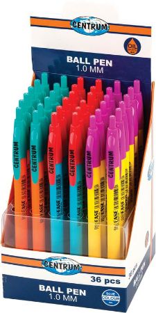 Poza cu Pix pe baza de ulei, cu mecanism mina de 1.0mm. Corp colorat, expunere in display de carton. NOU!!