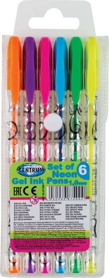 Poza cu Set 6 pixuri NEON, mina de 1.0mm. Pe baza de gel.