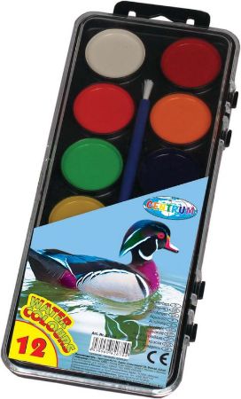 Poza cu Acuarele pe baza de apa, 12 culori+pensula, Dimensiune pastila 30mm.