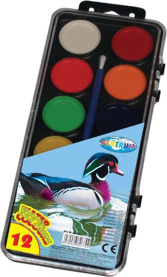 Poza cu Acuarele pe baza de apa, 12 culori+pensula, Dimensiune pastila 30mm.