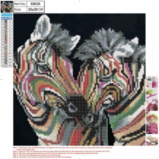 Poza cu Kit mozaic cu pietre acrilice, dimensiune 300 x 300 mm. Model abstract zebre.