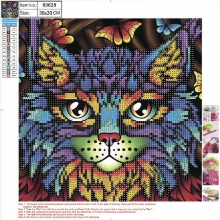 Poza cu Kit mozaic cu pietre acrilice, dimensiune 300 x 300 mm. Model pisica.