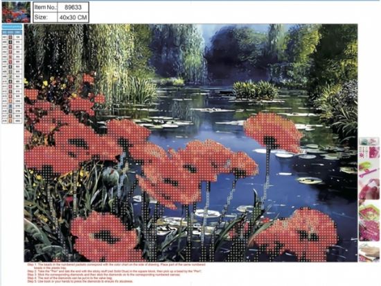 Poza cu Kit mozaic cu pietre acrilice, dimensiune 400 x 300 mm. Model peisaj lac.