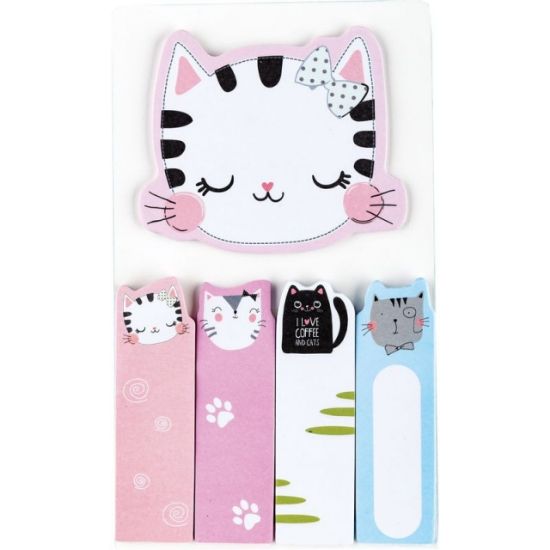 Poza cu Index de hartie, model pisicute, 18 pagini cu dimensiunea de 74 x70 mm, 18 pagini cu dimensiunea de 48 x 15mm. Modele asortate in pachet.