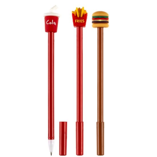 Poza cu Pix cu mina albastra, modele asortate Coca-Cola, cartofi si burger. albastra, grosime 0.7mm. 36buc/display