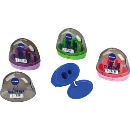 Poza cu Ascutitoare dubla mecanism metalic, container pentru creioane Jumbo si normale. Culori asortate 24buc/display.