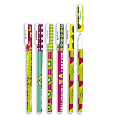 Poza cu Pix cu radiera, model fructe. Mina albastra de 0.5mm. 48buc/borcan.