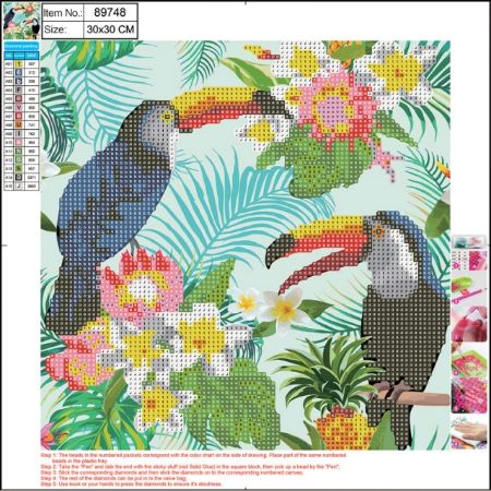 Poza cu Kit mozaic cu pietre acrilice pe canvas. Dimensiune 30x30 cm model papagali.