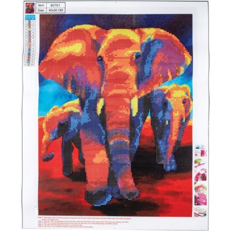 Poza cu Kit mozaic cu pietre acrilice pe canvas. Dimensiune 40x50 cm model elefanti.