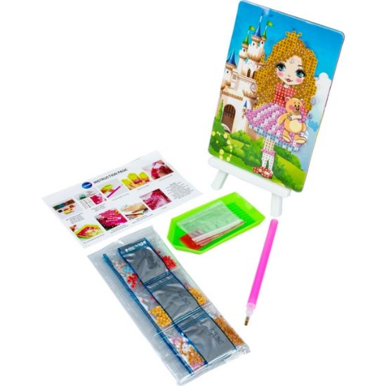 Poza cu Kit mozaic cu pietre acrilice cu sevalet, dimensiune 100 x 150 mm. Model printesa.