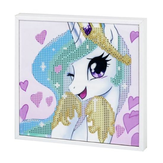 Poza cu Kit mozaic cu pietre acrilice cu rama de lemn, dimensiune 200 x 200 mm. Model printesa.