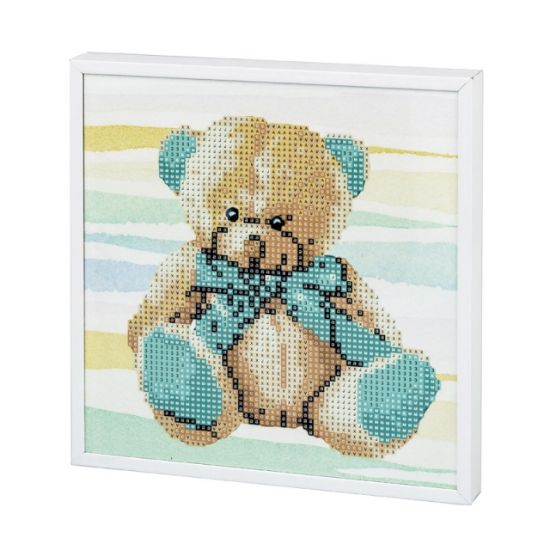 Poza cu Kit mozaic cu pietre acrilice cu rama de lemn, dimensiune 200 x 200 mm. Model ursulet.