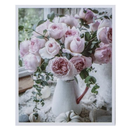 Poza cu Panza de pictura pe numere, include 18 culori acrylice, 3 pensule si 2 carlige, dimensiune  40x50 cm,  model BUJORI IN VAZA.