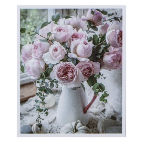 Poza cu Panza de pictura pe numere, include 18 culori acrylice, 3 pensule si 2 carlige, dimensiune  40x50 cm,  model BUJORI IN VAZA.