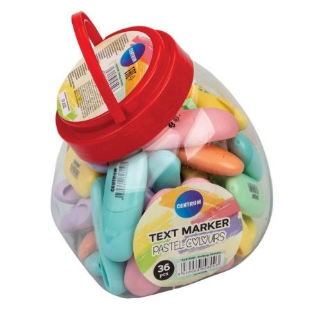 Poza cu Text marker mini culori pastelate, vf tesit de 1-5mm. 7culori pe borcan. 36buc/borcan