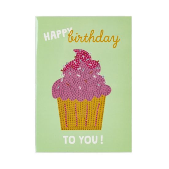 Poza cu Kit mozaic 5 D cu pietre acrilice, model happy birthday, dimensiune 13x18 cm (2 bucati pe blister) cu (2 plicuri) in blister de plastic.