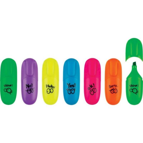 Poza cu Text marker mini neon, varf tesit dimensiune 1-5mm. Culori asortate pe borcan. 36buc/borcan.