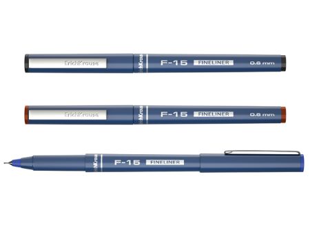 Poza cu Fineliner F-15, 0.6mm, cerneala pe baza de apa culoare albastra, design exceptional , capac agatatoare lata metal, dop in culoarea cernelii