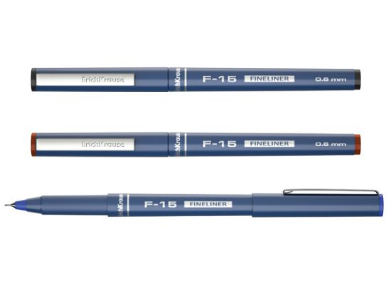 Poza cu Fineliner F-15, 0.6mm, cerneala pe baza de apa culoare neagra, design exceptional, capac agatatoare lata metal, dop in culoarea cernelii