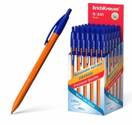 Poza cu Pix R-301 MATIC ORANGE, 0.7 mm,  corp plastic orange, capac in culoarea cernelii, mina albastra