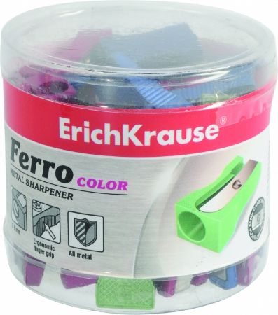 Poza cu Ascutitoare metalica FERRO COLOR, diverse culori , borcan plastic 48 buc