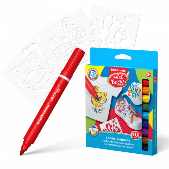 Poza cu MARKER TEXTIL 10 CULORI PE SET. CONTINE SI 3 SABLOANE